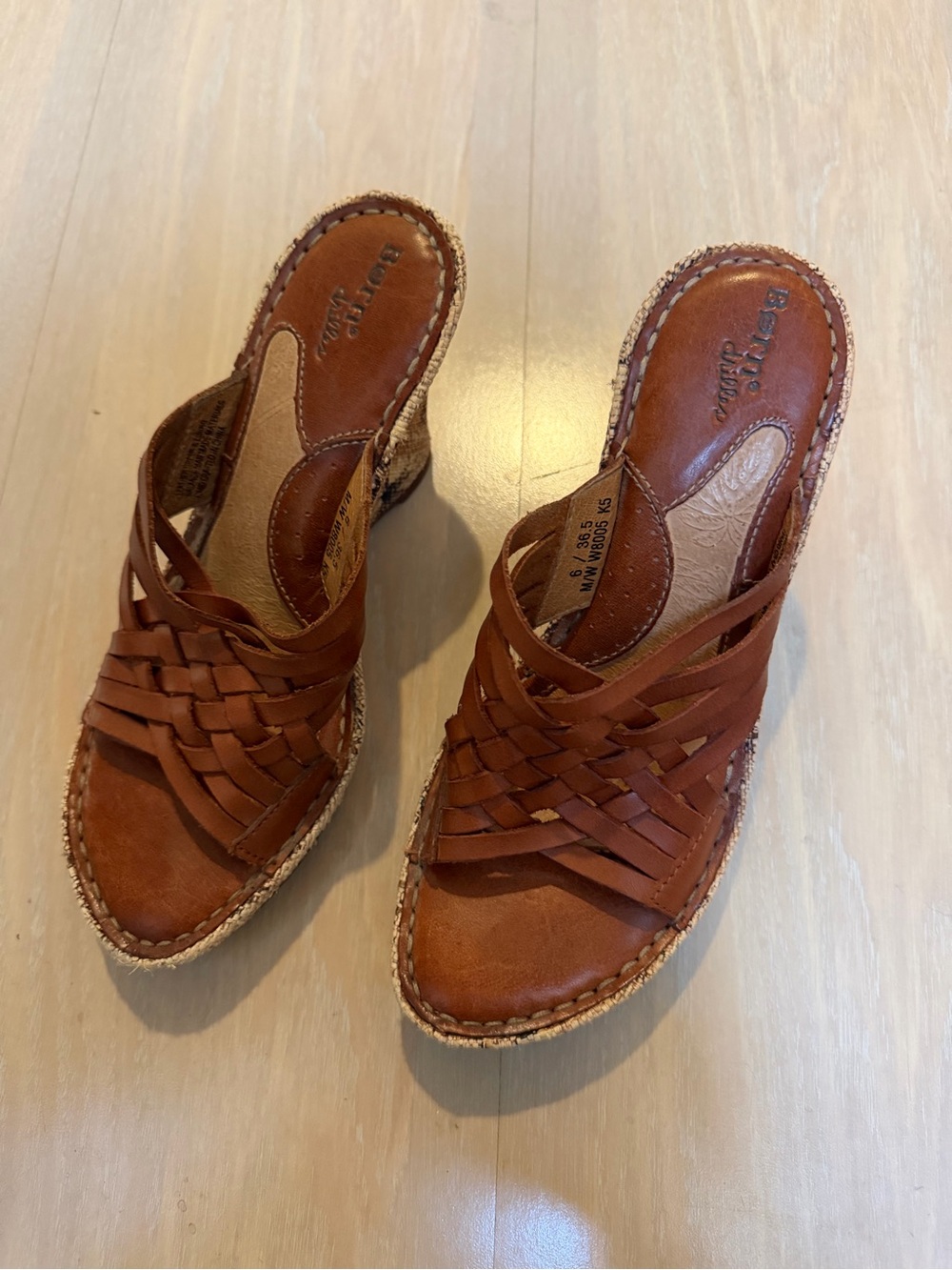 NEW Woven Borne Leather Wedge Slides in Brown